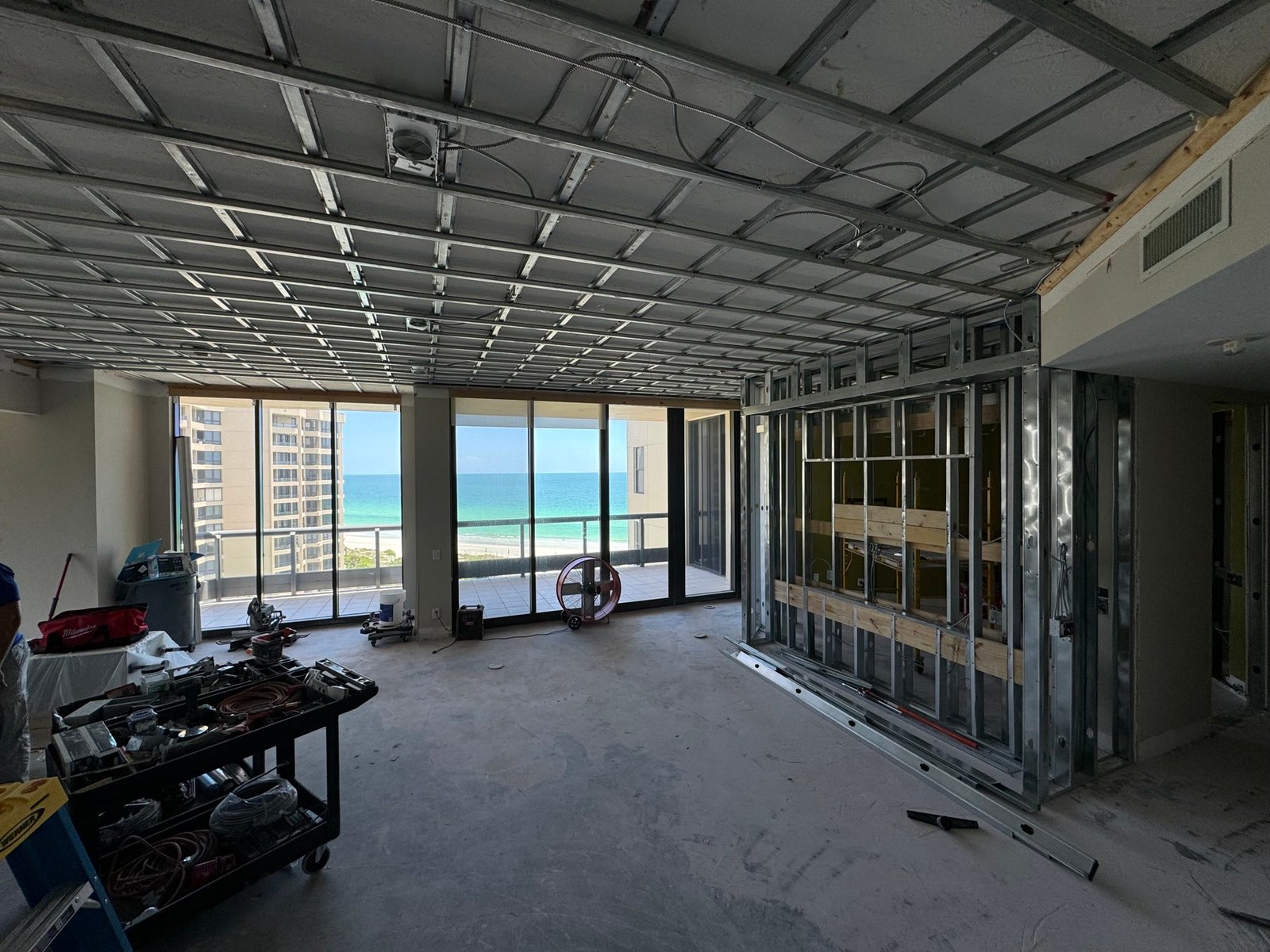 Water Club during construction — slats on a concrete slab ceiling for recessed lights, Longboat Key
